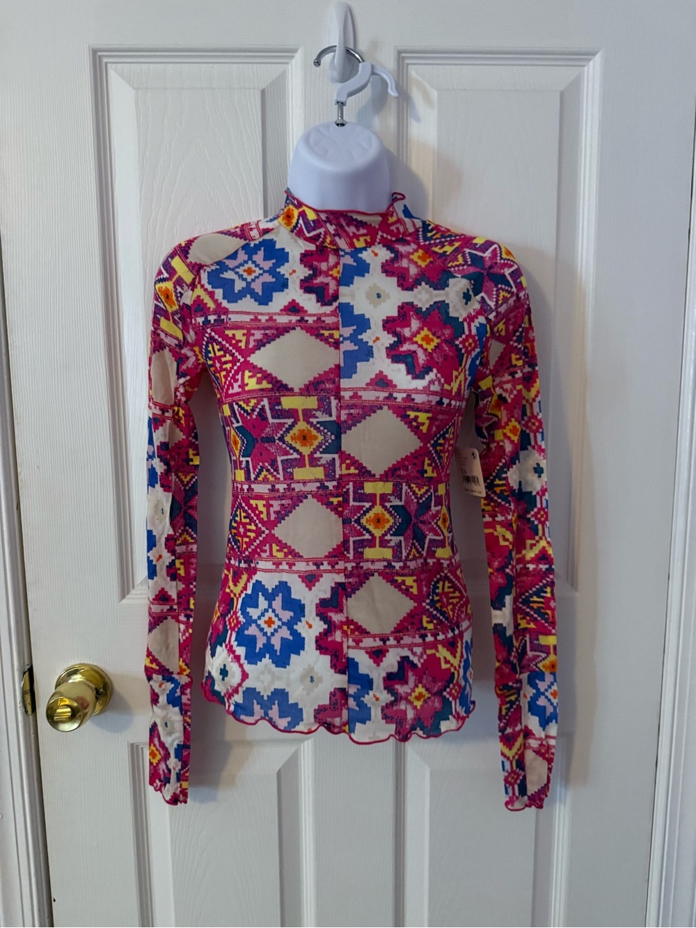 Free People Fp Movement Colorful Geometric Mock Neck Long Sleeve Top